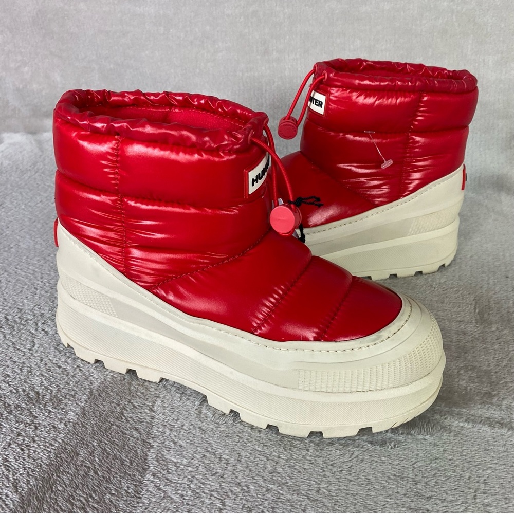 Hunter Amble Bootie Womens Size 5 Red Natural Insulated Waterproof Puffer NEW - Picture 3 of 12